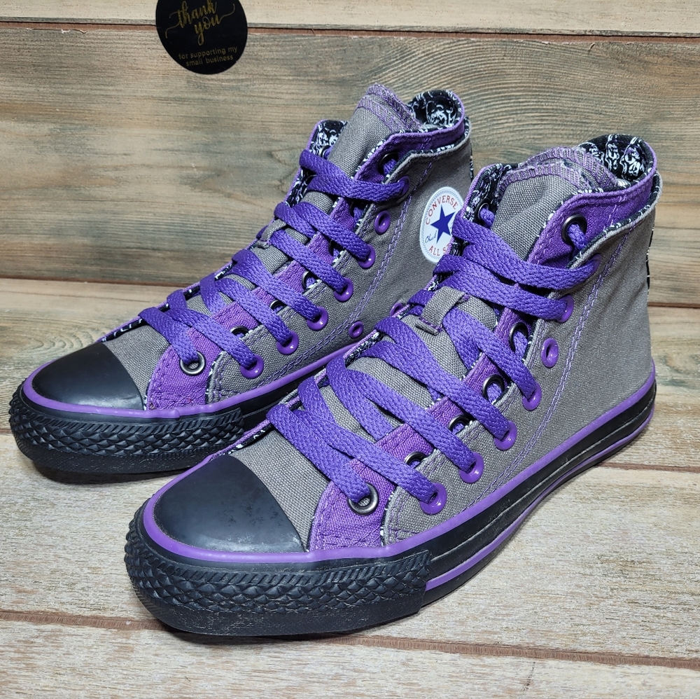 Converse Chuck Taylor Two Fold Sneakers Purple Gray Skull Design Womens Sz 7
